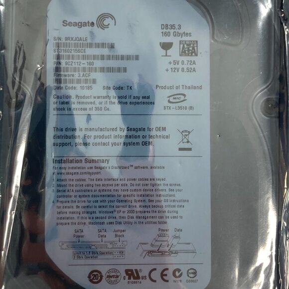 2-PACK Hard Drive Bundle: 9CZ112-160, 633739-001 - *SEE CONDITION - NOT TESTED* - Picture 9 of 11